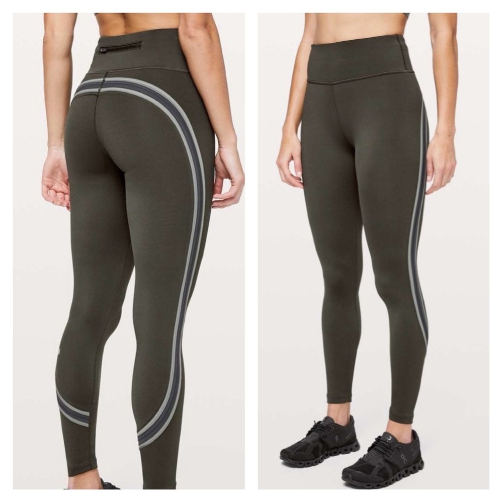 Lululemon Run Crew Tight 28" Nulux Olive Reflective 6‎ Athletic Yoga Gym Workout